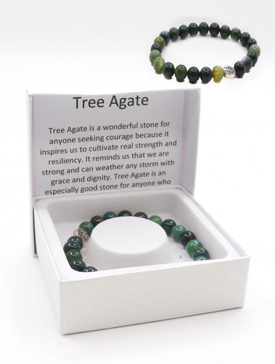 Tree Agate Bead Bracelets with Gift Box. 